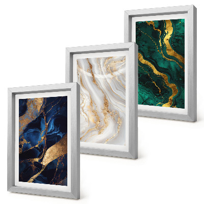 Conjunto de 3 quadros decorativos Padrões abstratos em tons de azul e verde.