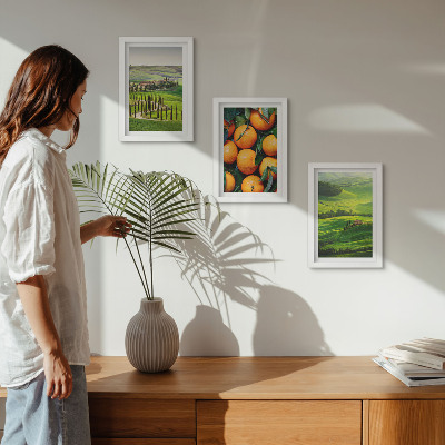Conjunto de molduras com imagens Paisagem rural italiana com laranjas e natureza.