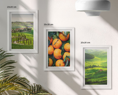Conjunto de molduras com imagens Paisagem rural italiana com laranjas e natureza.