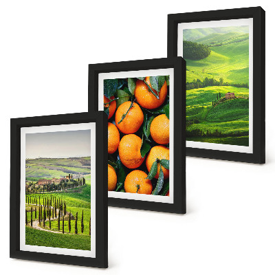 Conjunto de molduras com imagens Paisagem rural italiana com laranjas e natureza.