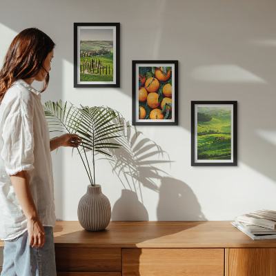 Conjunto de molduras com imagens Paisagem rural italiana com laranjas e natureza.