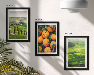 Conjunto de molduras com imagens Paisagem rural italiana com laranjas e natureza.