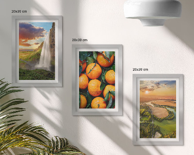 Tríptico com moldura Cachoeira, montanha, laranjas, paisagem italiana com pôr do sol