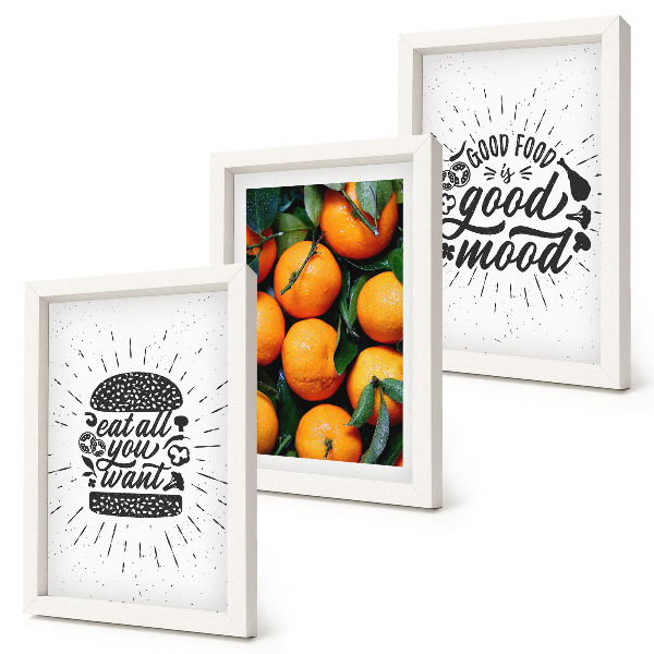 Conjunto de 3 quadros decorativos Motivos de cozinha e laranjas suculentas