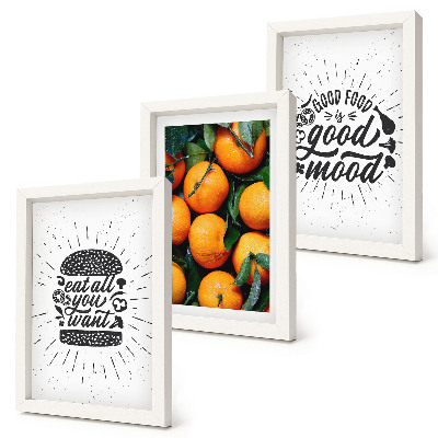 Conjunto de 3 quadros decorativos Motivos de cozinha e laranjas suculentas