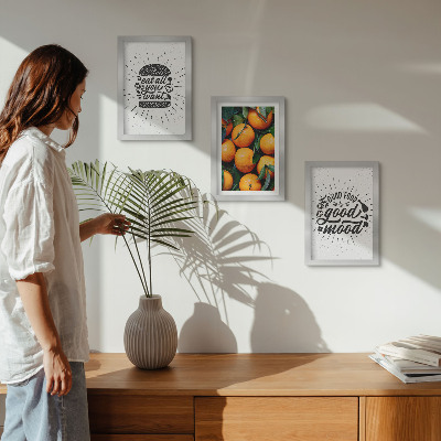 Conjunto de 3 quadros decorativos Motivos de cozinha e laranjas suculentas