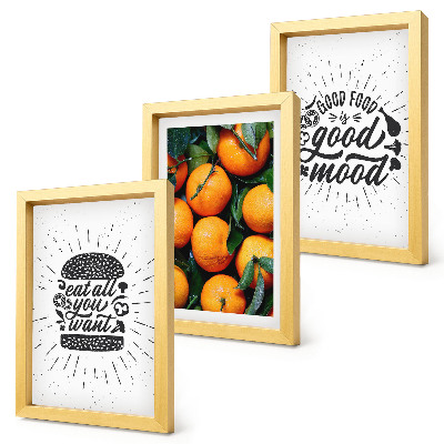 Conjunto de 3 quadros decorativos Motivos de cozinha e laranjas suculentas