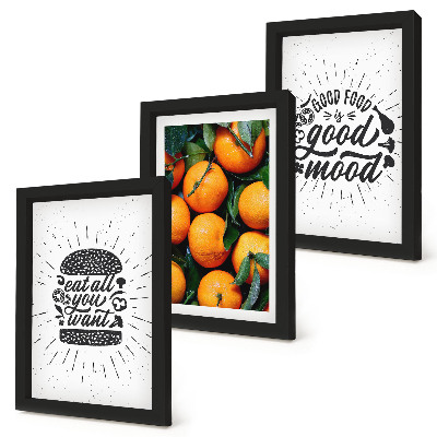 Conjunto de 3 quadros decorativos Motivos de cozinha e laranjas suculentas