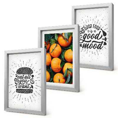 Conjunto de 3 quadros decorativos Motivos de cozinha e laranjas suculentas
