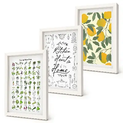 Conjunto de molduras com imagens com lista de ervas, placa de cozinha e limões pintados
