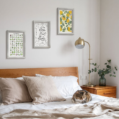 Conjunto de molduras com imagens Lista de ervas, placa de cozinha e limões pintados.