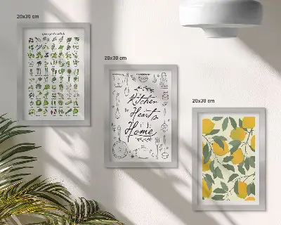 Conjunto de molduras com imagens com lista de ervas, placa de cozinha e limões pintados