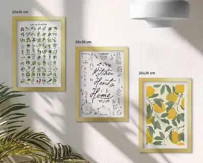 Conjunto de molduras com imagens com lista de ervas, placa de cozinha e limões pintados