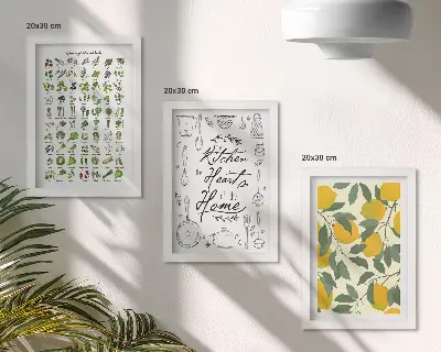 Conjunto de molduras com imagens com lista de ervas, placa de cozinha e limões pintados