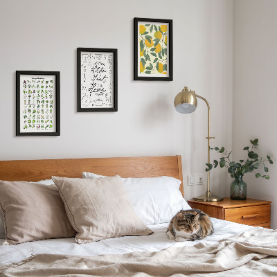 Conjunto de molduras com imagens Lista de ervas, placa de cozinha e limões pintados.