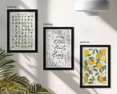 Conjunto de molduras com imagens com lista de ervas, placa de cozinha e limões pintados