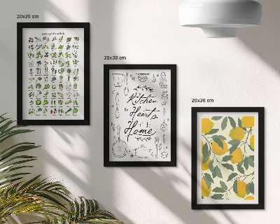 Conjunto de molduras com imagens Lista de ervas, placa de cozinha e limões pintados.