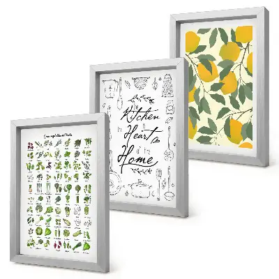 Conjunto de molduras com imagens com lista de ervas, placa de cozinha e limões pintados