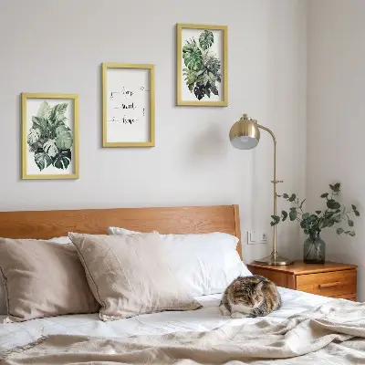 Conjunto de 3 quadros decorativos com estampa de folhas de monstera em aquarela Lar Doce Lar