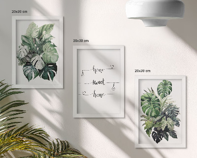 Conjunto de 3 quadros decorativos Folhas de Monstera em aquarela - Lar Doce Lar