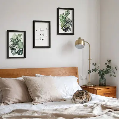 Conjunto de 3 quadros decorativos com estampa de folhas de monstera em aquarela Lar Doce Lar
