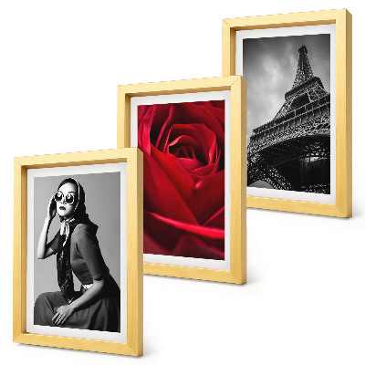 Conjunto de molduras com imagens Mulher parisiense com óculos cor-de-rosa e a Torre Eiffel.