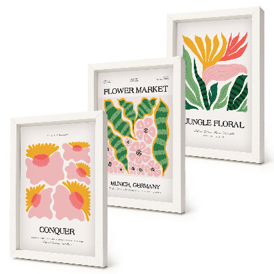 Conjunto de molduras com imagens Pôsteres com flores e folhas em estilo moderno.