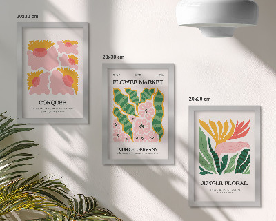 Conjunto de molduras com imagens Pôsteres com flores e folhas em estilo moderno.