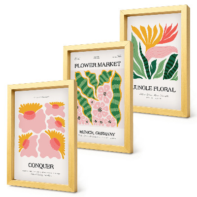 Conjunto de molduras com imagens Pôsteres com flores e folhas em estilo moderno.