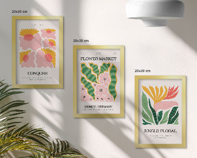 Conjunto de molduras com imagens Pôsteres com flores e folhas em estilo moderno.