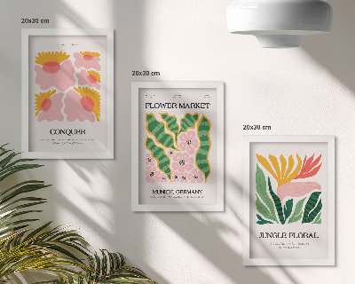 Conjunto de molduras com imagens Pôsteres com flores e folhas em estilo moderno.