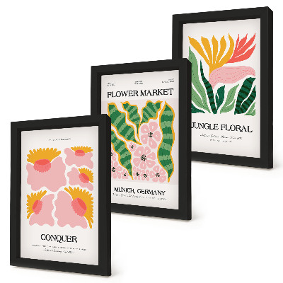 Conjunto de molduras com imagens Pôsteres com flores e folhas em estilo moderno.