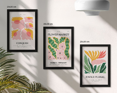 Conjunto de molduras com imagens Pôsteres com flores e folhas em estilo moderno.