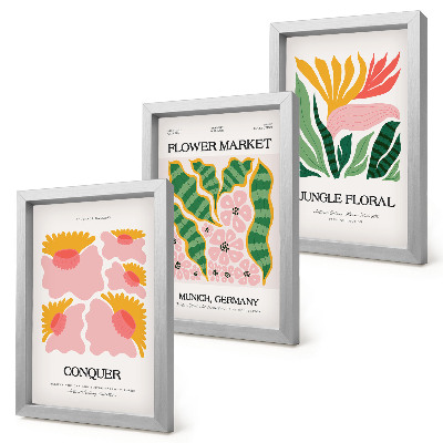 Conjunto de molduras com imagens Pôsteres com flores e folhas em estilo moderno.