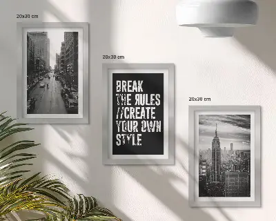 Conjunto de 3 quadros decorativos ruas da cidade em preto e branco com frase inspiradora