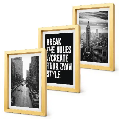 Conjunto de 3 quadros decorativos ruas da cidade em preto e branco com frase inspiradora
