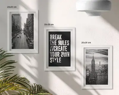 Conjunto de 3 quadros decorativos ruas da cidade em preto e branco com frase inspiradora