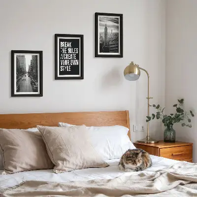 Conjunto de 3 quadros decorativos ruas da cidade em preto e branco com frase inspiradora