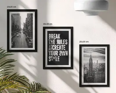 Conjunto de 3 quadros decorativos ruas da cidade em preto e branco com frase inspiradora