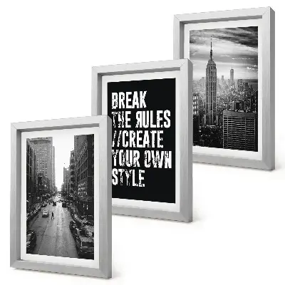 Conjunto de 3 quadros decorativos ruas da cidade em preto e branco com frase inspiradora