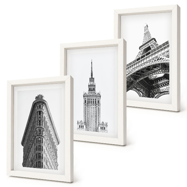 Conjunto de molduras com imagens Edifícios arquitetônicos em minimalismo preto e branco