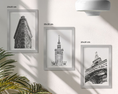 Conjunto de molduras com imagens Edifícios arquitetônicos em minimalismo preto e branco