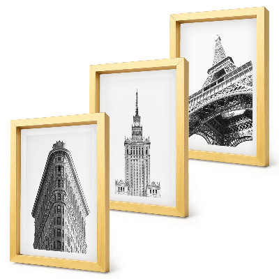 Conjunto de molduras com imagens Edifícios arquitetônicos em minimalismo preto e branco