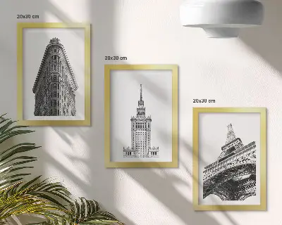 Conjunto de quadros com imagens edifícios arquitetônicos em estilo minimalista preto e branco