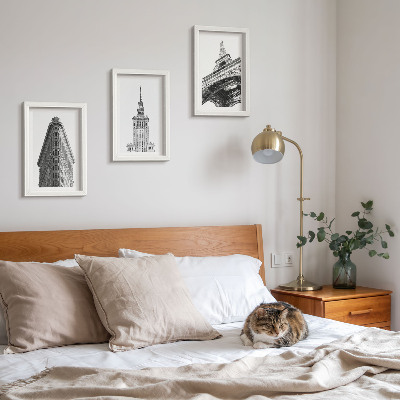 Conjunto de molduras com imagens Edifícios arquitetônicos em minimalismo preto e branco