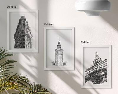 Conjunto de molduras com imagens Edifícios arquitetônicos em minimalismo preto e branco