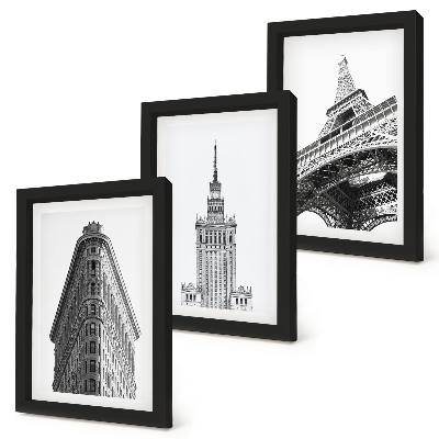 Conjunto de molduras com imagens Edifícios arquitetônicos em minimalismo preto e branco