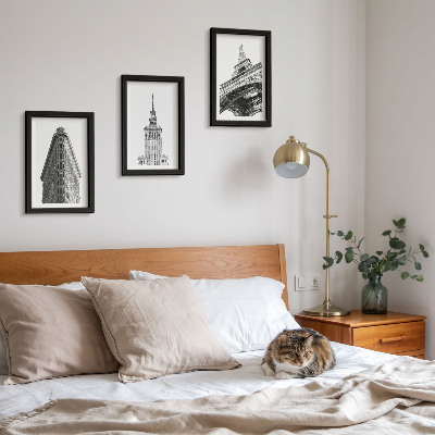 Conjunto de molduras com imagens Edifícios arquitetônicos em minimalismo preto e branco