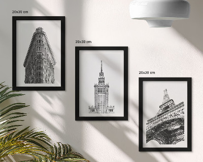 Conjunto de molduras com imagens Edifícios arquitetônicos em minimalismo preto e branco
