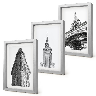 Conjunto de molduras com imagens Edifícios arquitetônicos em minimalismo preto e branco